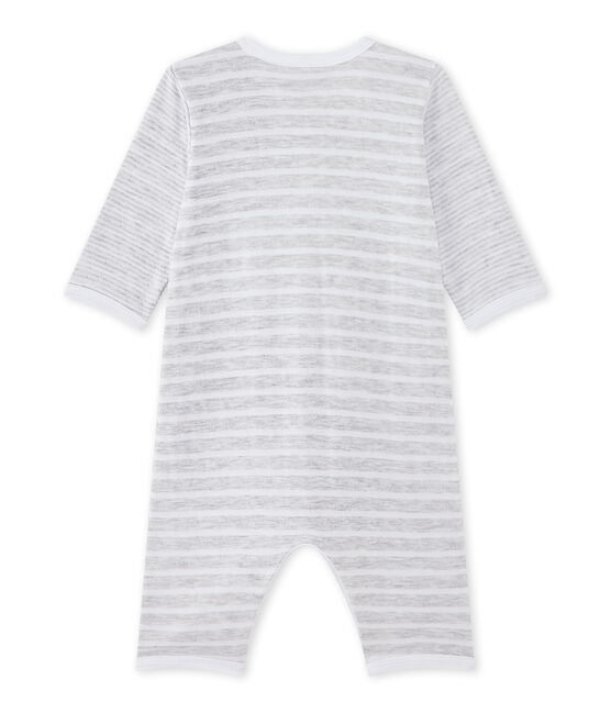 Baby boy's footless sleepsuit POUSSIERE grey/ECUME white