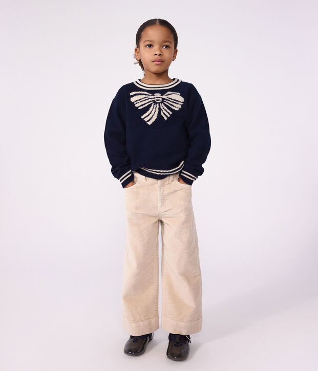 Children's bow pattern wool and cotton jumper blue/beige