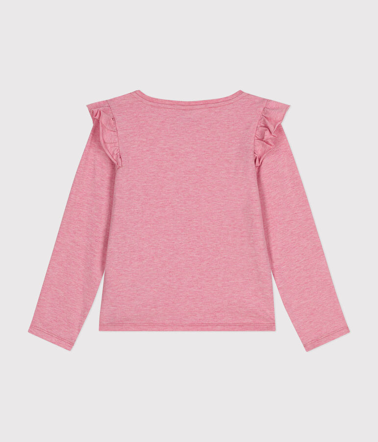 Girls' long-sleeved rib knit T-shirt pink