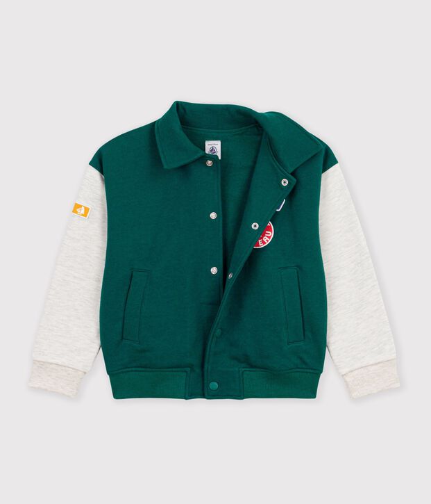 Children's varsity-style jacket in colourblock cotton green/beige