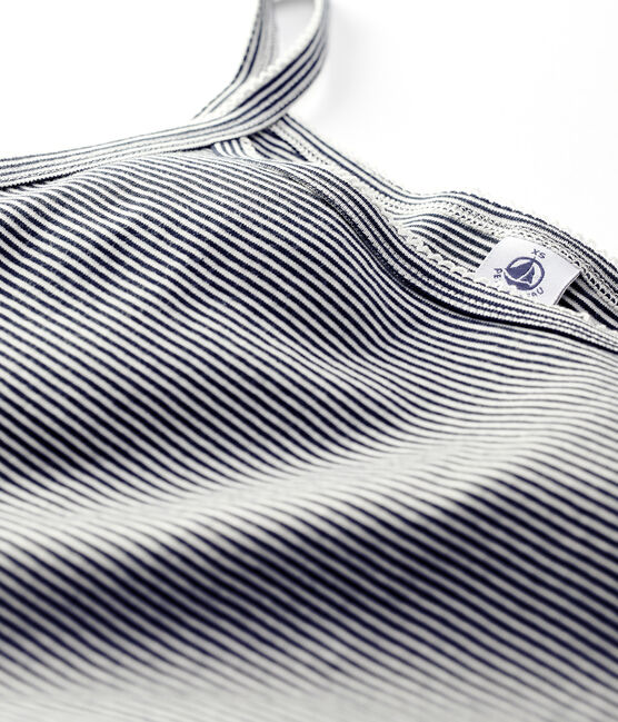Women's Iconic Organic Cotton Strappy Top SMOKING blue/MARSHMALLOW white