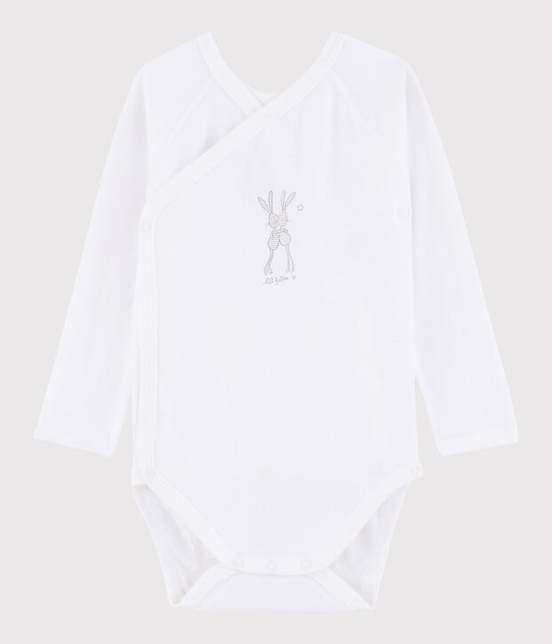Unisex Babies' Short-Sleeved Wrapover Bodysuit white