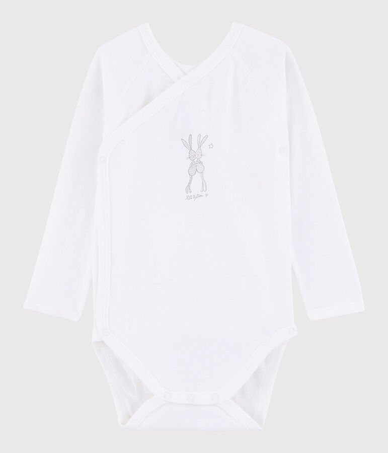 Unisex Babies' Short-Sleeved Wrapover Bodysuit white