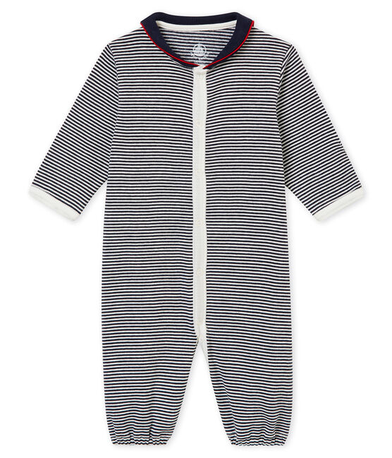 Baby boy's long sleeved combi sleepsuit in milleraies cotton SMOKING blue/MARSHMALLOW white