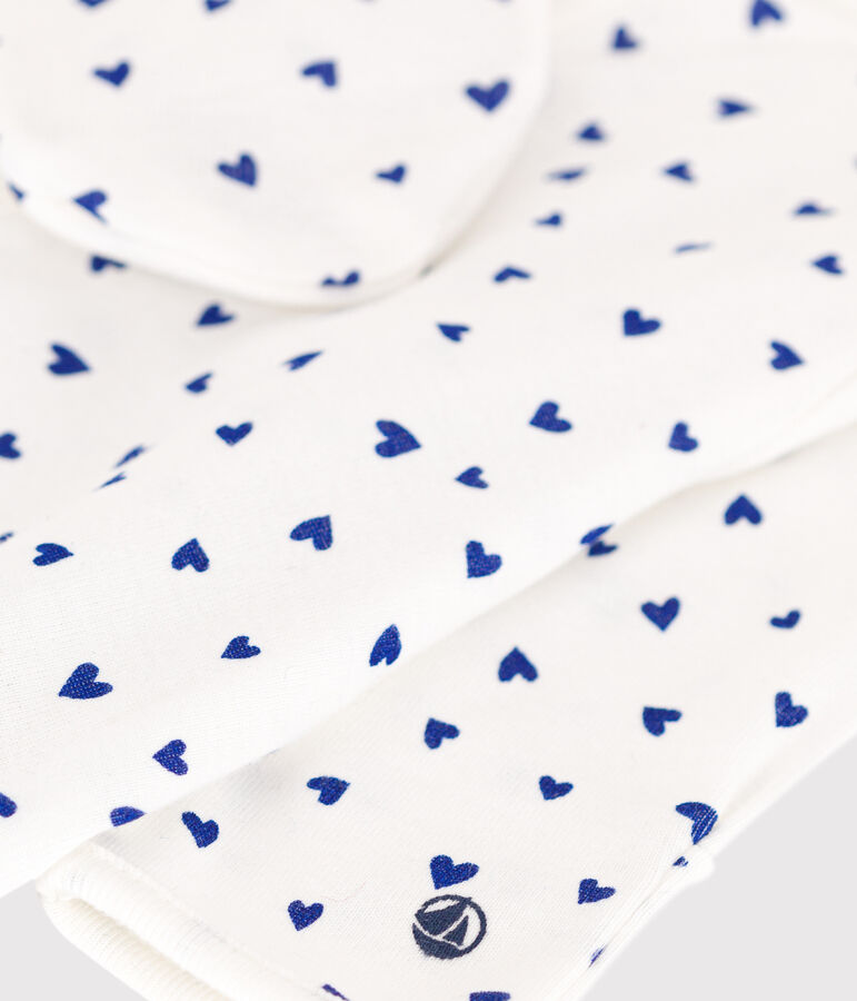 Heart Patterned Cotton Jumpsuit/Sleeping Bag white/blue
