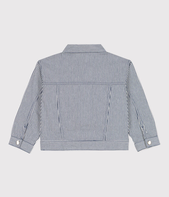 Girls' Stripy Cotton Jacket MEDIEVAL blue/MARSHMALLOW white