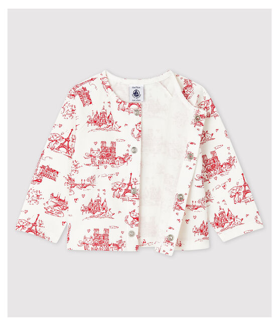 Baby Girls' Print Fleece Cardigan MARSHMALLOW white/TERKUIT red