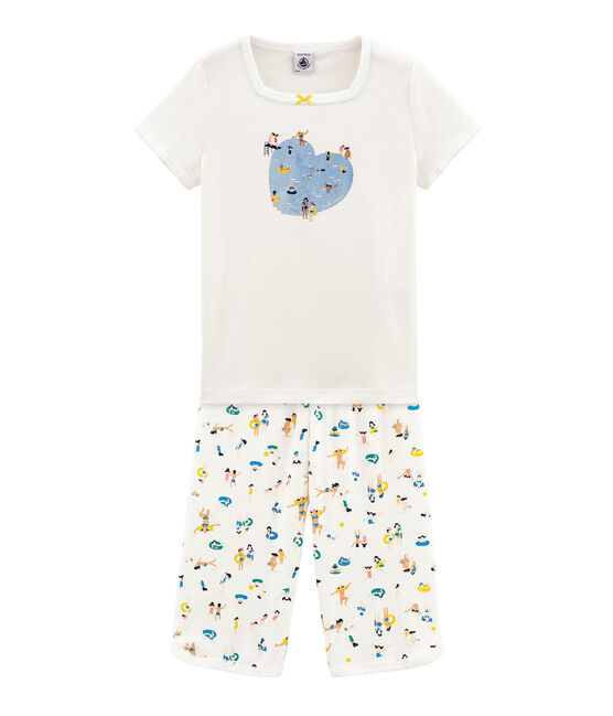 Girls' short Pyjamas MARSHMALLOW white/MULTICO white