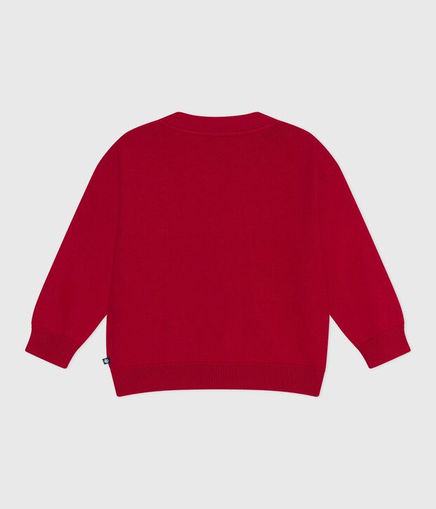 Children's wool and cotton cardigan with little motifs red/blue