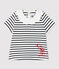 Baby Girls' Short-Sleeved Cotton Blouse MARSHMALLOW white/SMOKING blue