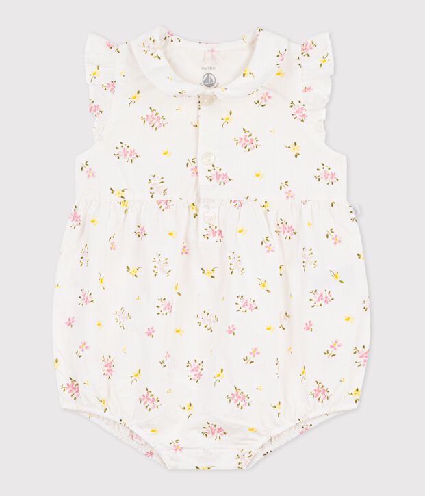 Babies' floral print cotton rompers white/multicolor