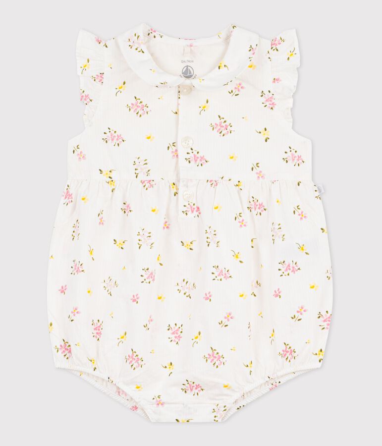 Babies' floral print cotton rompers MARSHMALLOW white/MULTICO white