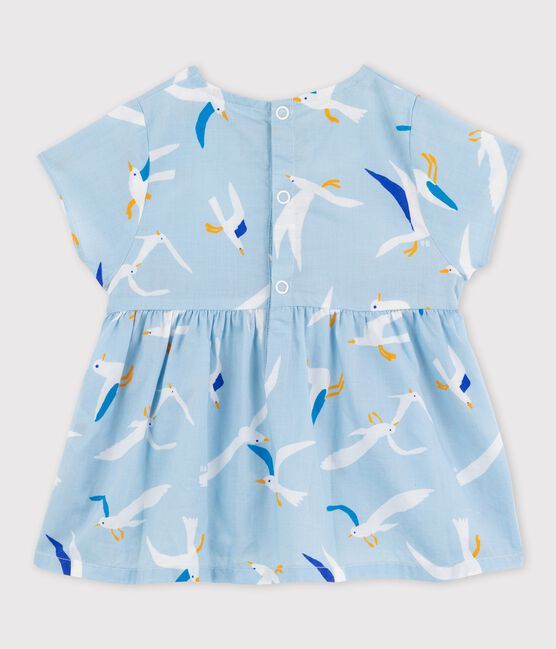 Baby Girls' Short-Sleeved Poplin Blouse JASMIN blue/MULTICO white