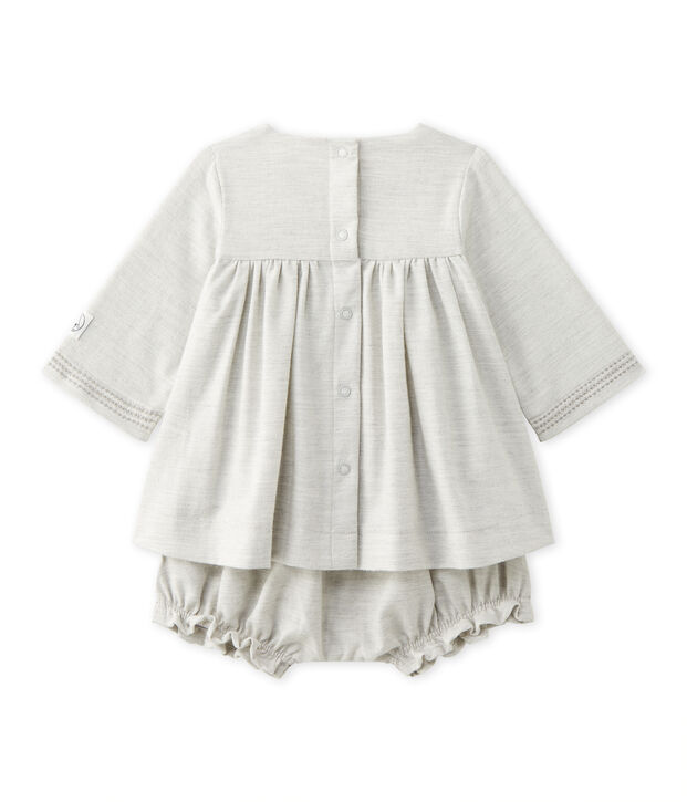 Baby girl's embroidered twill dress with bloomers grey