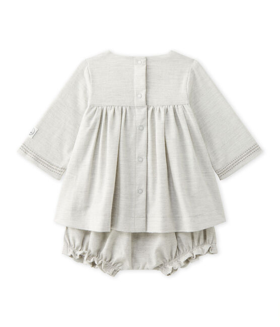 Baby girl's embroidered twill dress with bloomers GRIS CHINE grey