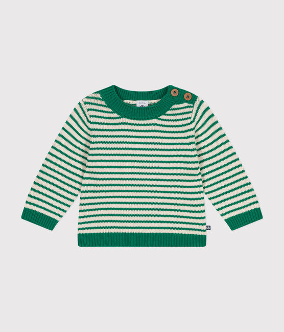 Babies' jumper in a wool and cotton knit JARDIN green/AVALANCHE