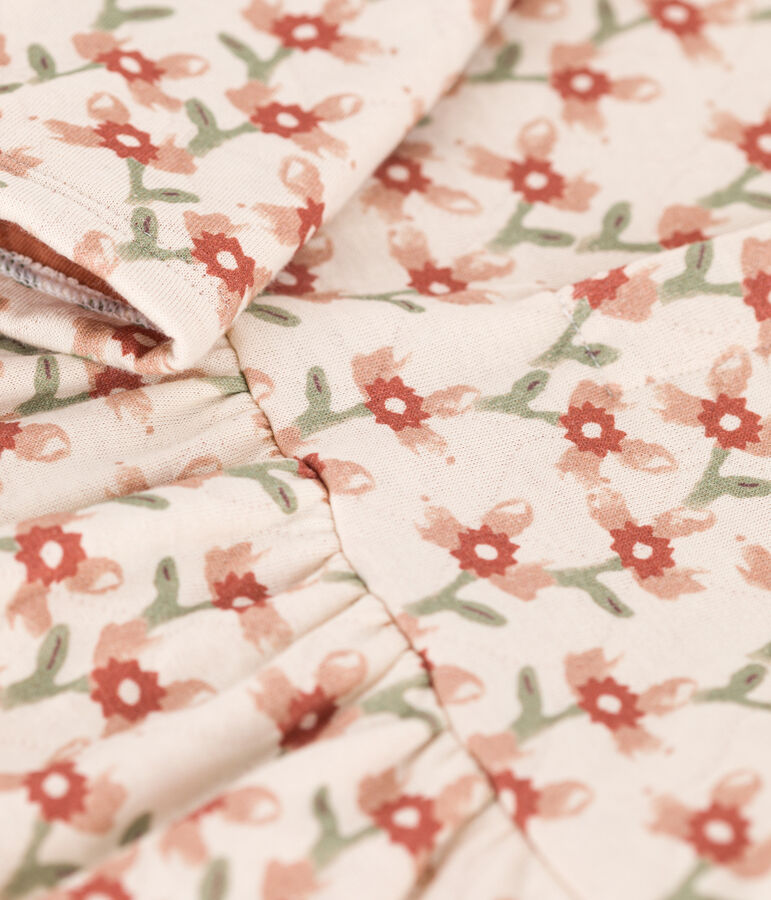 Babies' Long-Sleeved Patterned Quilted Tube Knit Dress Ecru/multicolor