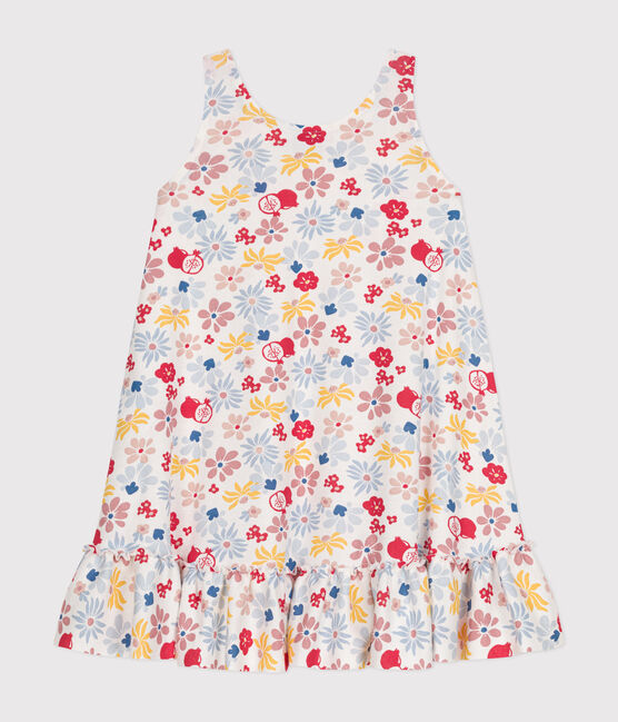 Girl's sleeveless cotton dress MARSHMALLOW white/MULTICO white