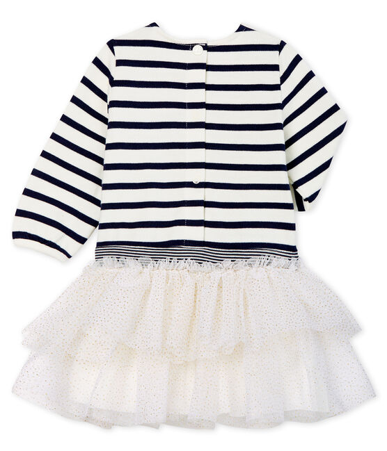 Baby Girls' Long-Sleeved Striped Dress MARSHMALLOW white/SMOKING blue