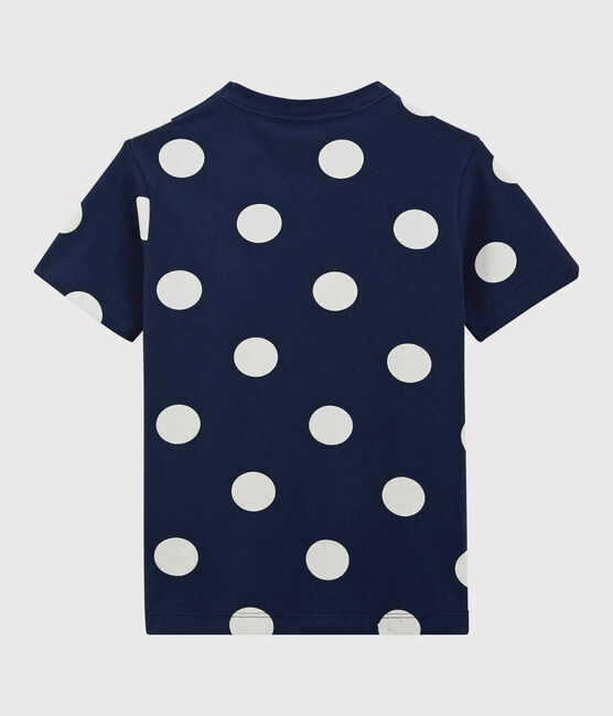 Boys' Short-Sleeved Cotton T-Shirt MEDIEVAL blue/MARSHMALLOW white