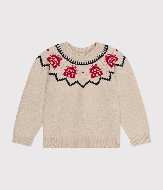 Unisex wool and cotton jacquard knit pullover MONTELIMAR beige/MULTICO white