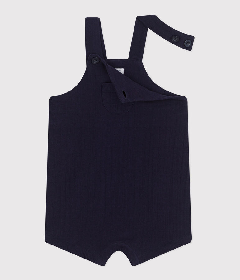 Babies' short-legged plain cotton gauze dungarees SMOKING blue