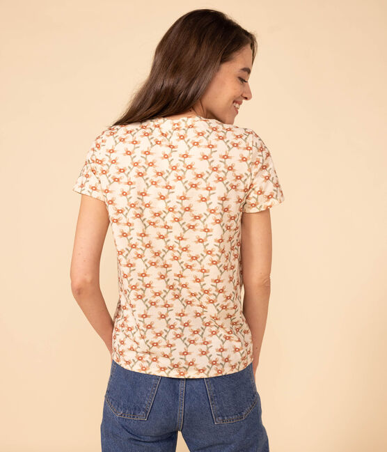 Women's Straight Round-Neck Cotton T-Shirt AVALANCHE white/MULTICO