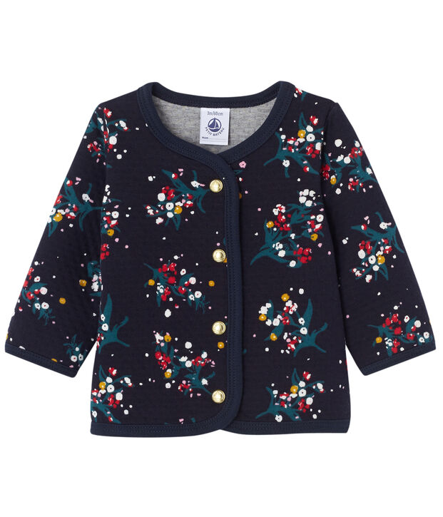 Baby girl's printed double knit cardigan blue/multicolor