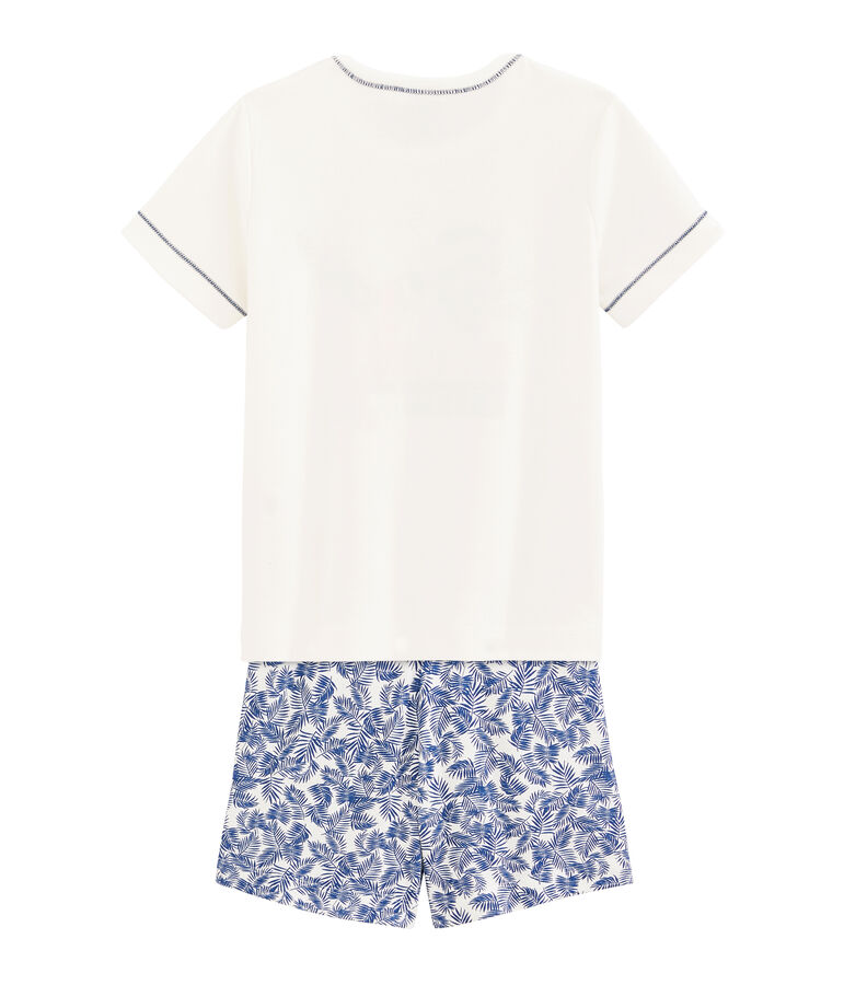 Boys' Ribbed Short Pyjamas MARSHMALLOW white/MULTICO white