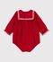 Babies' short jumpsuit in plain velour with a collar red