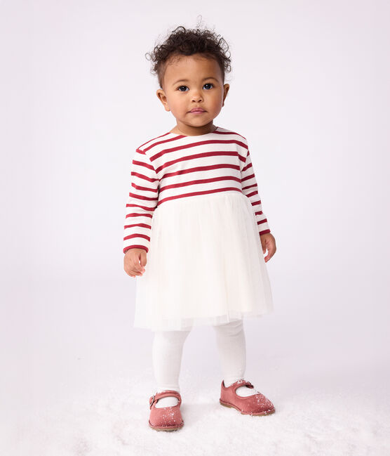 Babies' long-sleeved dress in two materials MILK red/AMARANTE