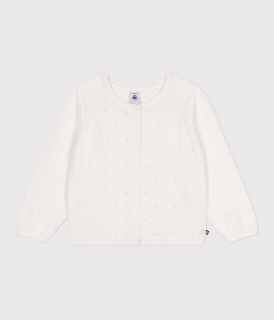 Children's cotton cardigan with a decorative stitch pattern MARSHMALLOW white