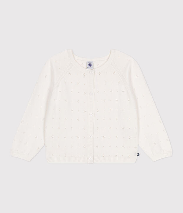 Children's cotton cardigan with a decorative stitch pattern white