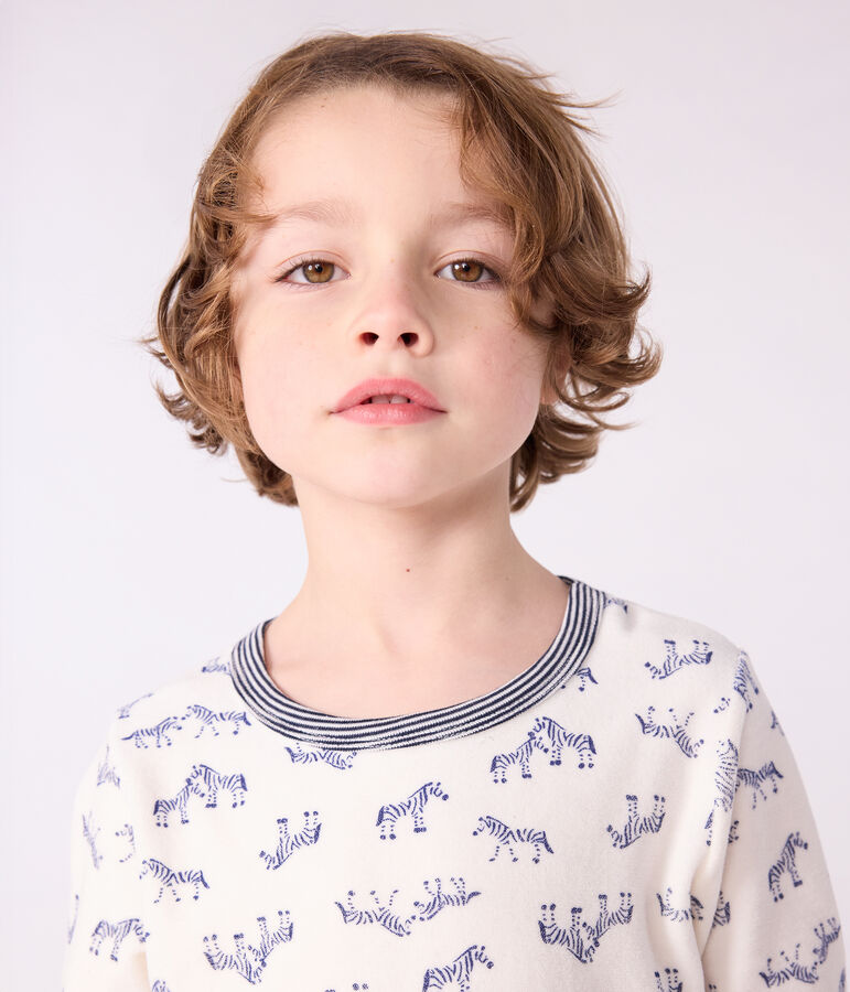 Children's velour pyjamas with a zebra print Ecru/blue