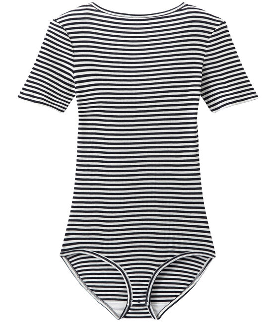 Women's second-skin cotton bodysuit SMOKING blue/LAIT white