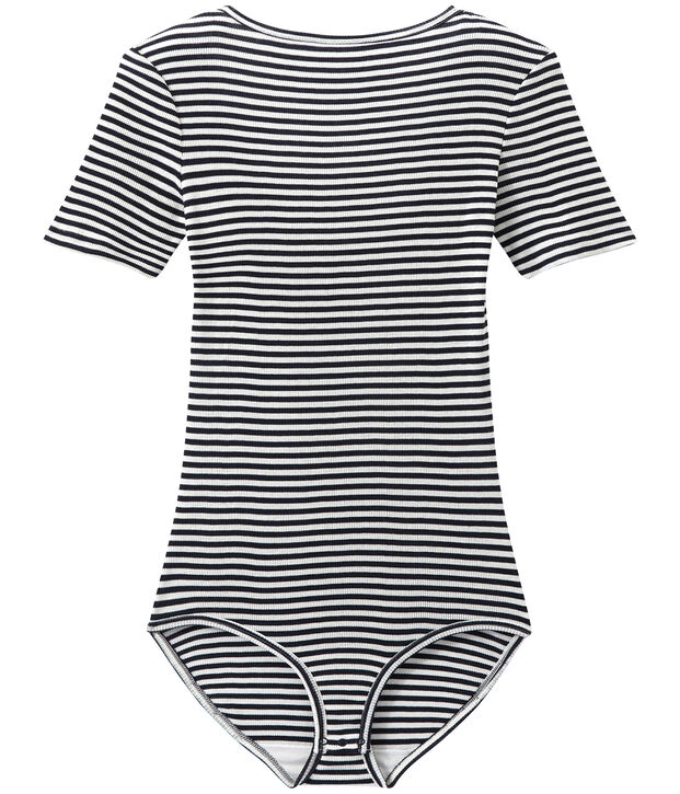 Women's second-skin cotton bodysuit blue/white