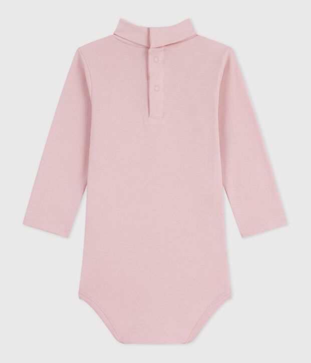 Babies' plain cotton rollneck body pink