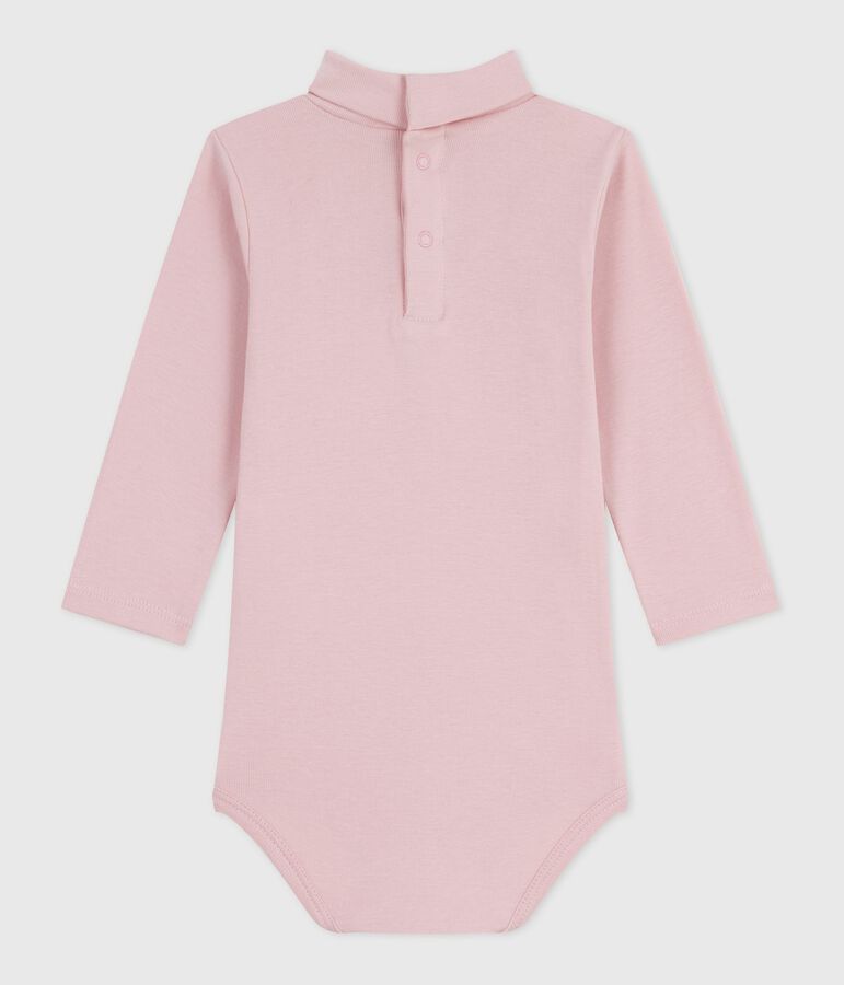 Babies' plain cotton rollneck body pink