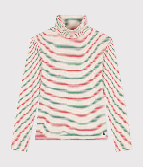 Women's Iconic roll neck cotton T-shirt AVALANCHE white/MULTICO