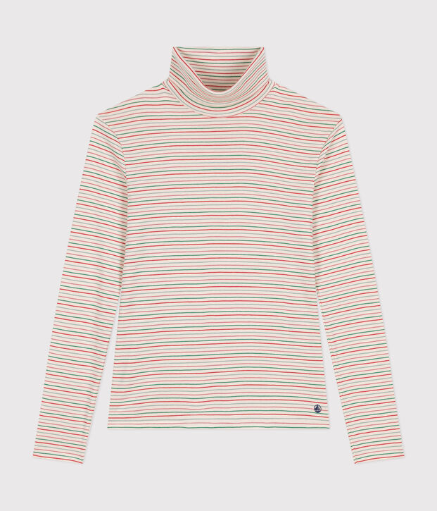 Women's Iconic roll neck cotton T-shirt Ecru/multicolor