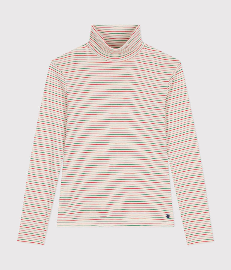 Women's Iconic roll neck cotton T-shirt Ecru/multicolor