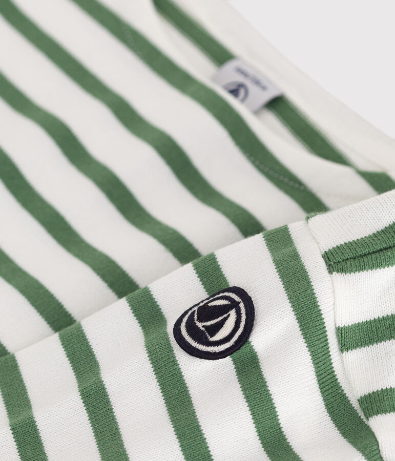 Children's unisex long-sleeved cotton Breton top white/green
