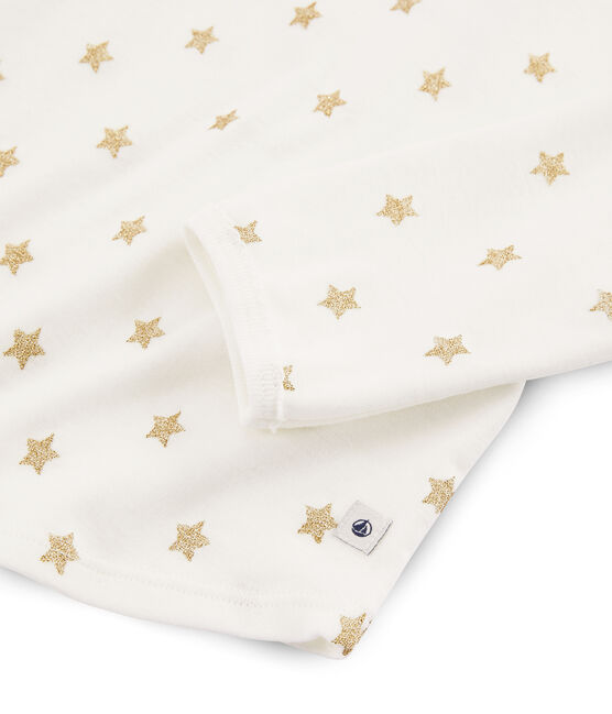 Girls' starry cotton pyjamas MARSHMALLOW white/OR yellow