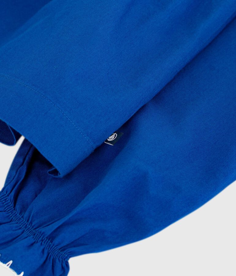 Children's long-sleeved plain cotton dress blue