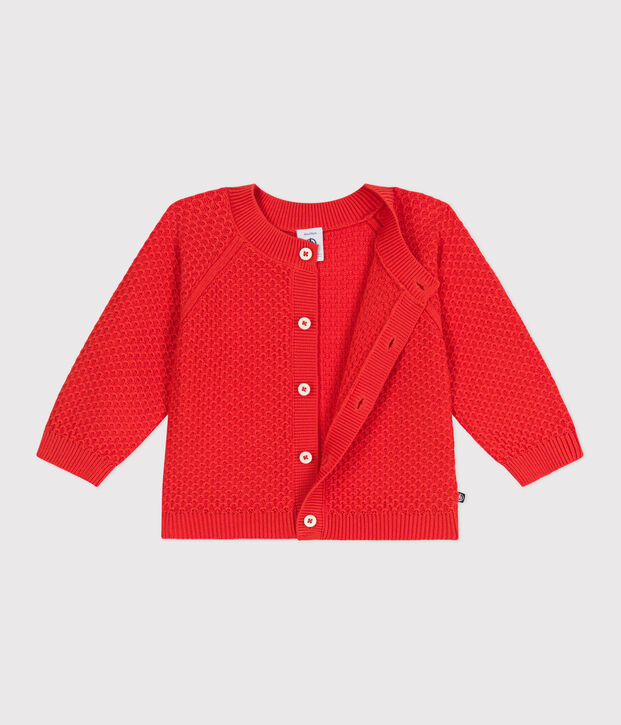 Babies' cotton cardigan in a decorative stitch red