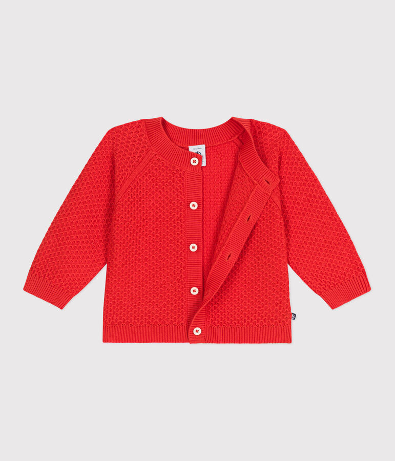 Babies' cotton cardigan in a decorative stitch red