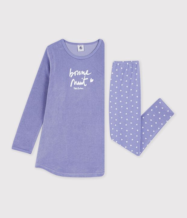 Children's velour nightdress and leggings purple/white