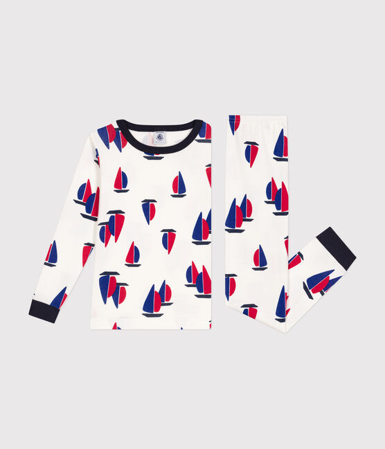 Children's boat print fitted cotton pyjamas MARSHMALLOW white/MULTICO white