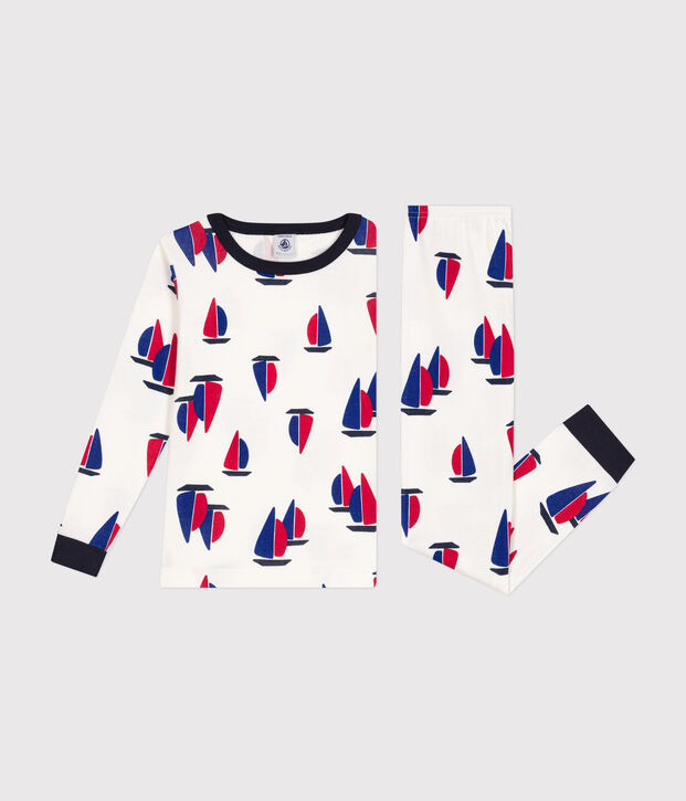 Children's boat print fitted cotton pyjamas white/multicolor