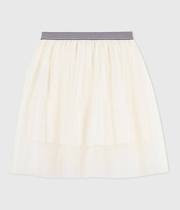 Girls' plain sequinned tulle skirt Ecru